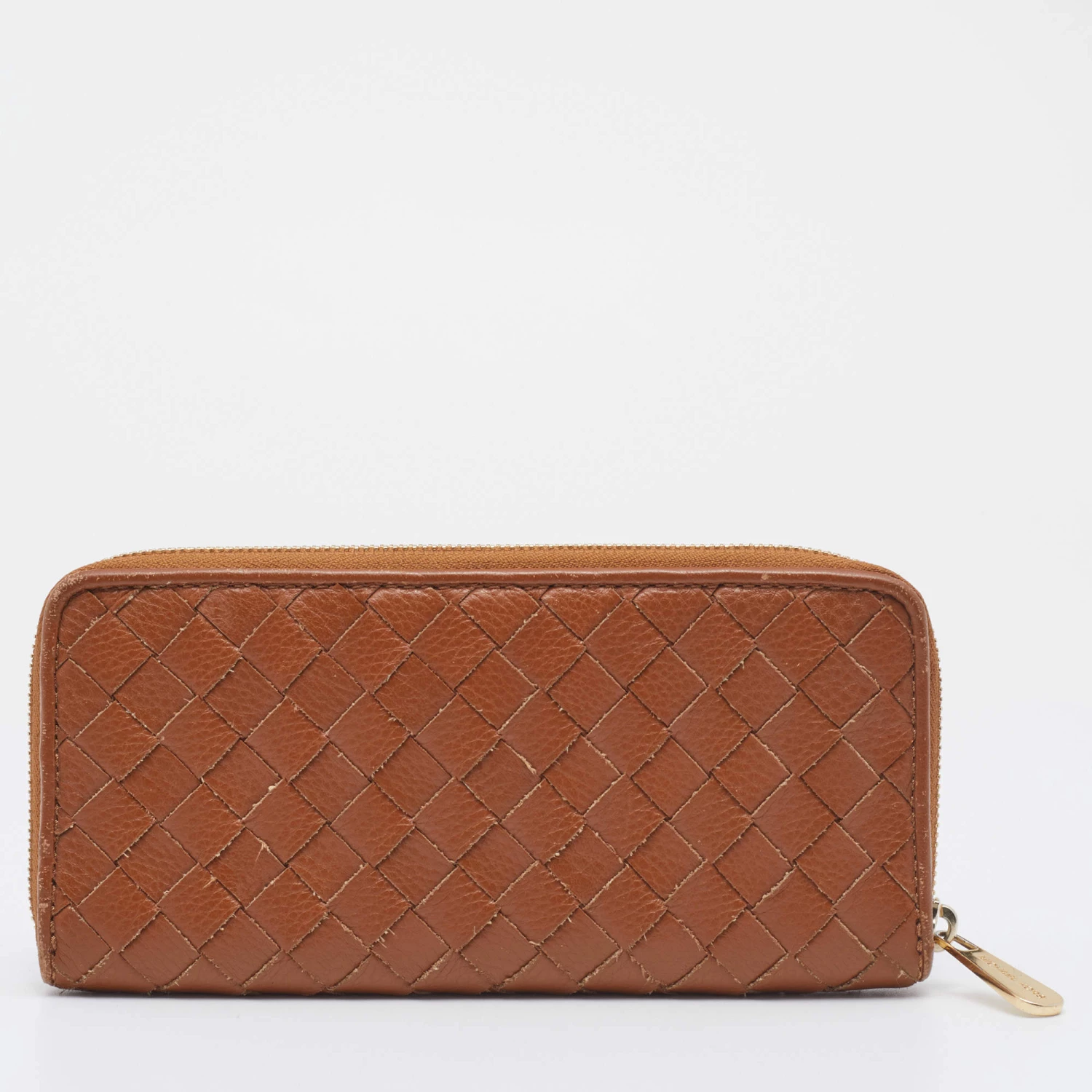 Michael Kors Tan Leather Woven Zip Around Wallet For Women - Image 4