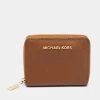 Michael Kors Brown Saffiano Leather Zip Around Compact Wallet For Women