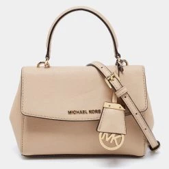 Michael Kors Beige Saffiano Leather Ava Extra Small Top Handle Bag For Women