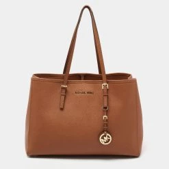 Michael Kors Brown Saffiano Leather Large Jet Set Travel Tote For Women