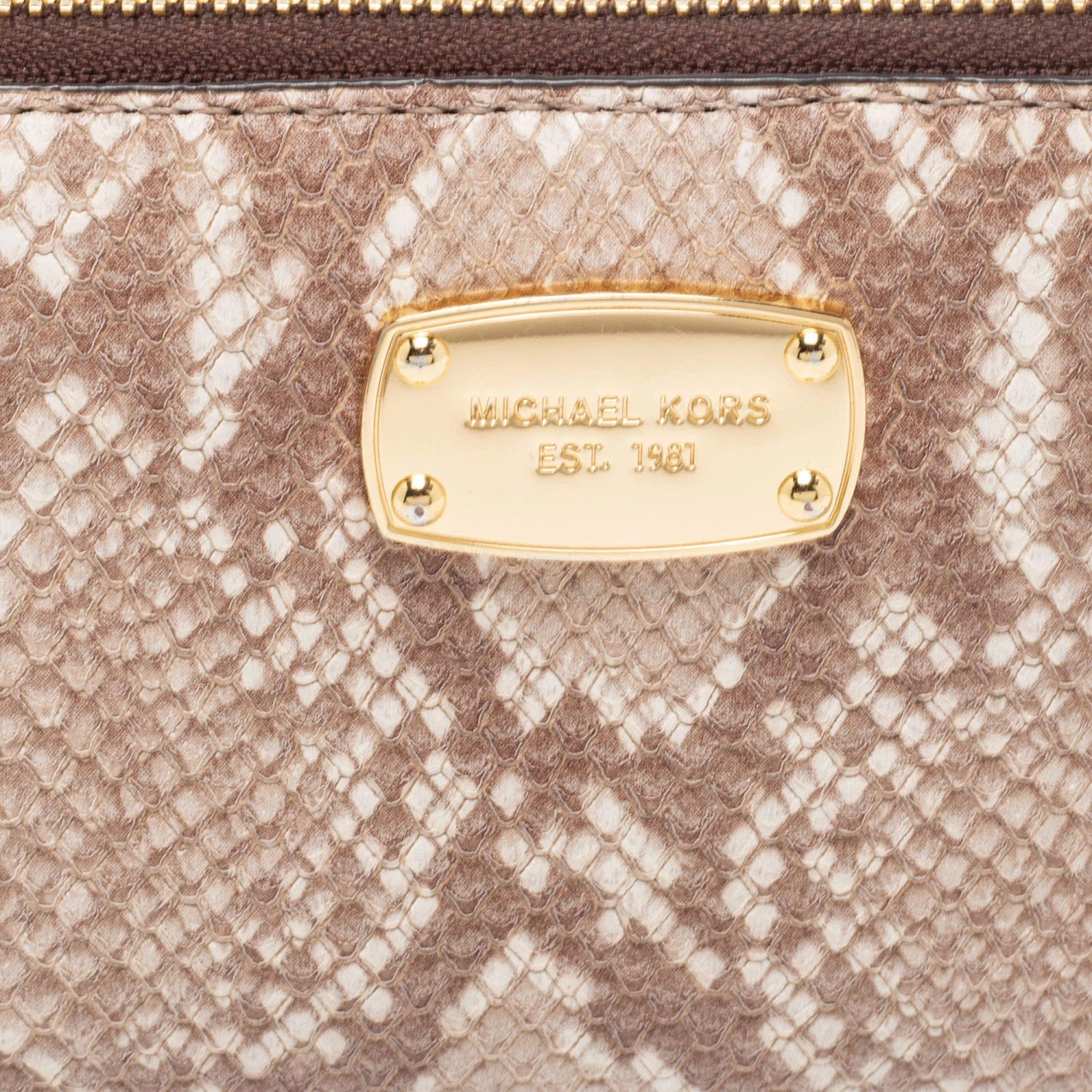Michael Kors Beige/Brown Snakeskin Embossed Leather Jet Set Zip Around Wallet For Women - Image 8