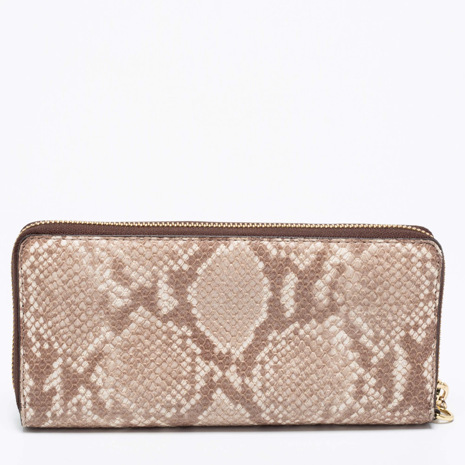 Michael Kors Beige/Brown Snakeskin Embossed Leather Jet Set Zip Around Wallet For Women - Image 7
