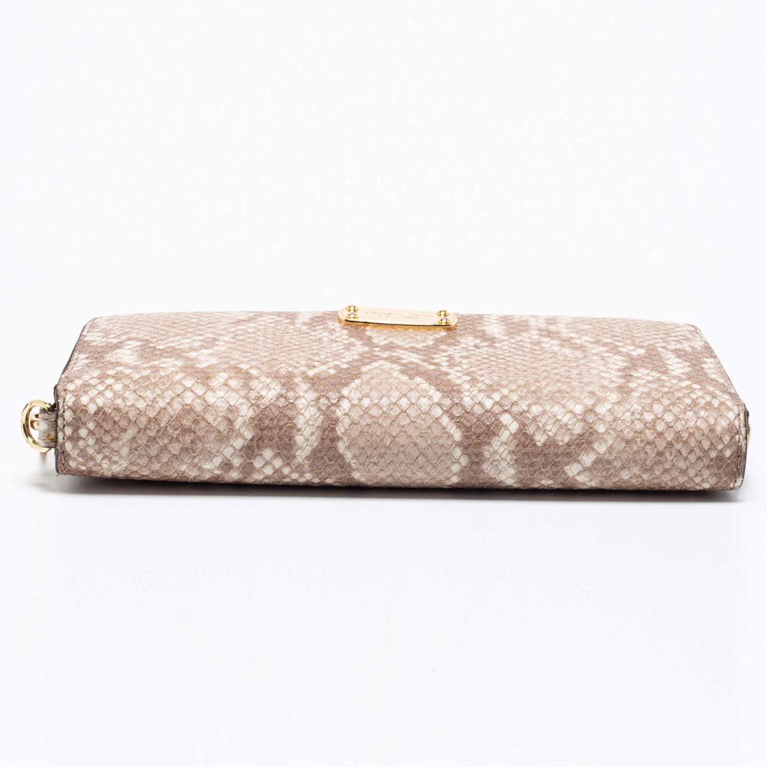 Michael Kors Beige/Brown Snakeskin Embossed Leather Jet Set Zip Around Wallet For Women - Image 9