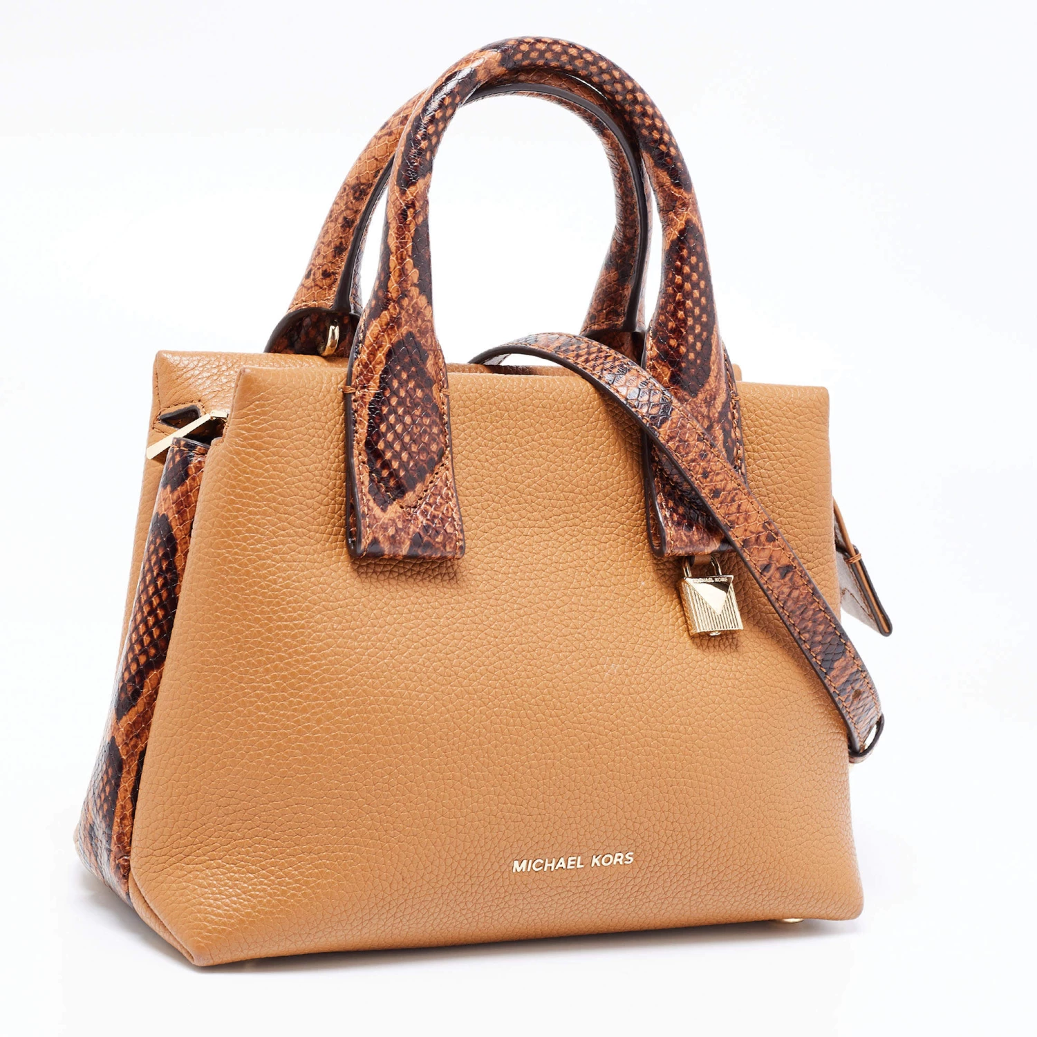 Michael Kors Brown Python Embossed And Leather Rollins Tote For Women - Image 3