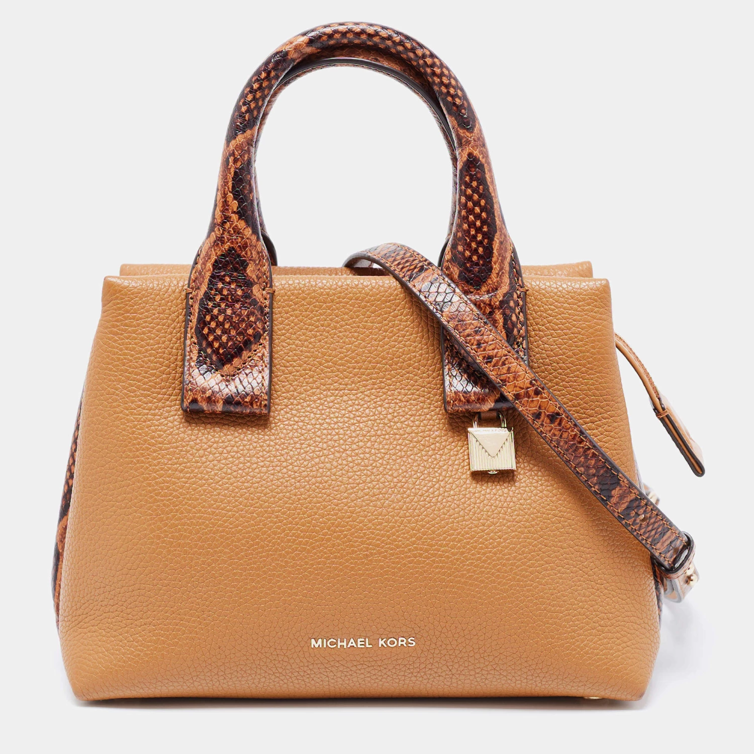 Michael Kors Brown Python Embossed And Leather Rollins Tote For Women