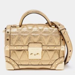 Michael Kors Gold Quilted Leather Small Cori Trunk Top Handle Bag For Women
