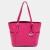 Michael Kors Pink Saffiano Leather Large Top Zip Jet Set Tote For Women