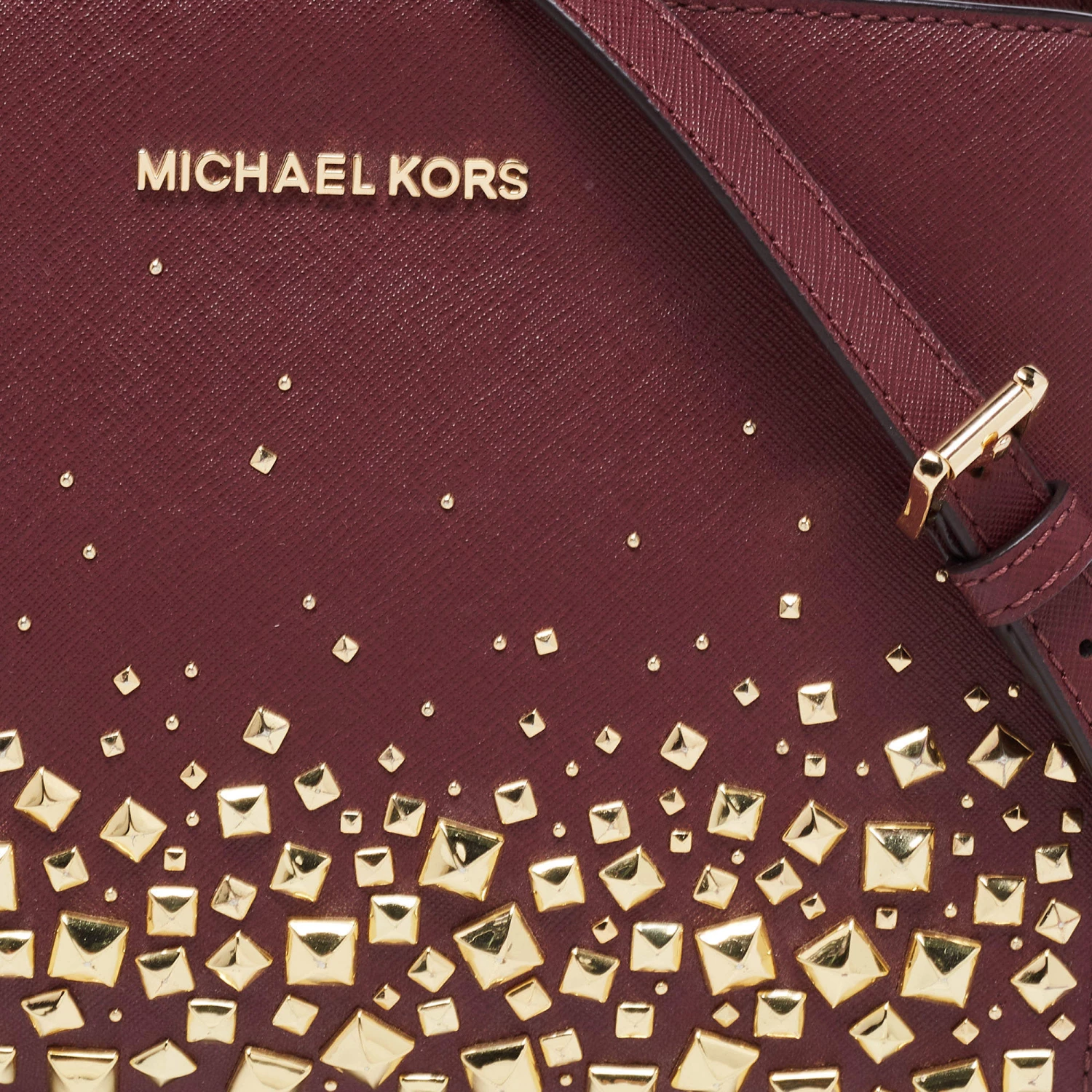 Michael Kors Burgundy Saffiano Leather Selma Studded Merlot Shoulder Bag For Women - Image 5