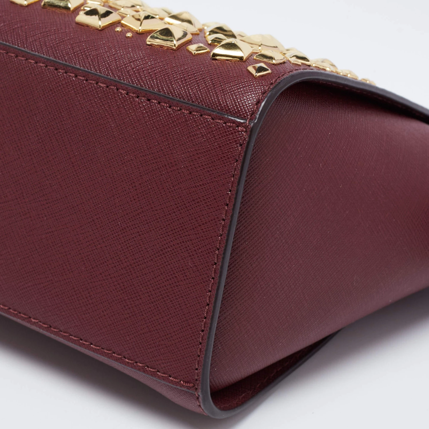 Michael Kors Burgundy Saffiano Leather Selma Studded Merlot Shoulder Bag For Women - Image 11