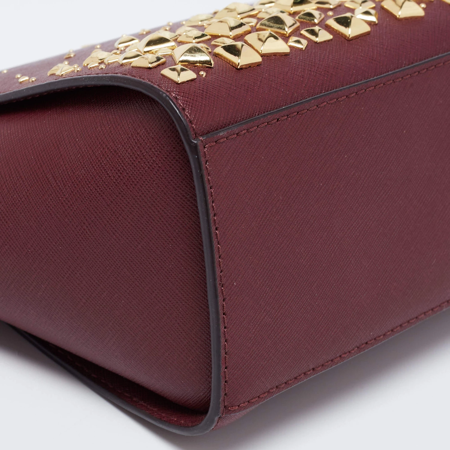 Michael Kors Burgundy Saffiano Leather Selma Studded Merlot Shoulder Bag For Women - Image 10