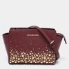 Michael Kors Burgundy Saffiano Leather Selma Studded Merlot Shoulder Bag For Women