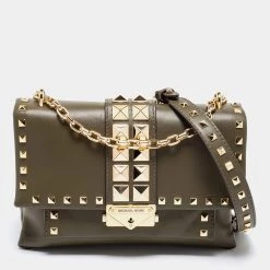Michael Kors Green Leather Studded Medium Cece Shoulder Bag For Women