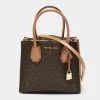 Michael Kors Brown Signature Canvas And Leather Mini Mercer Tote For Women