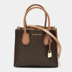 Michael Kors Brown Signature Canvas And Leather Mini Mercer Tote For Women