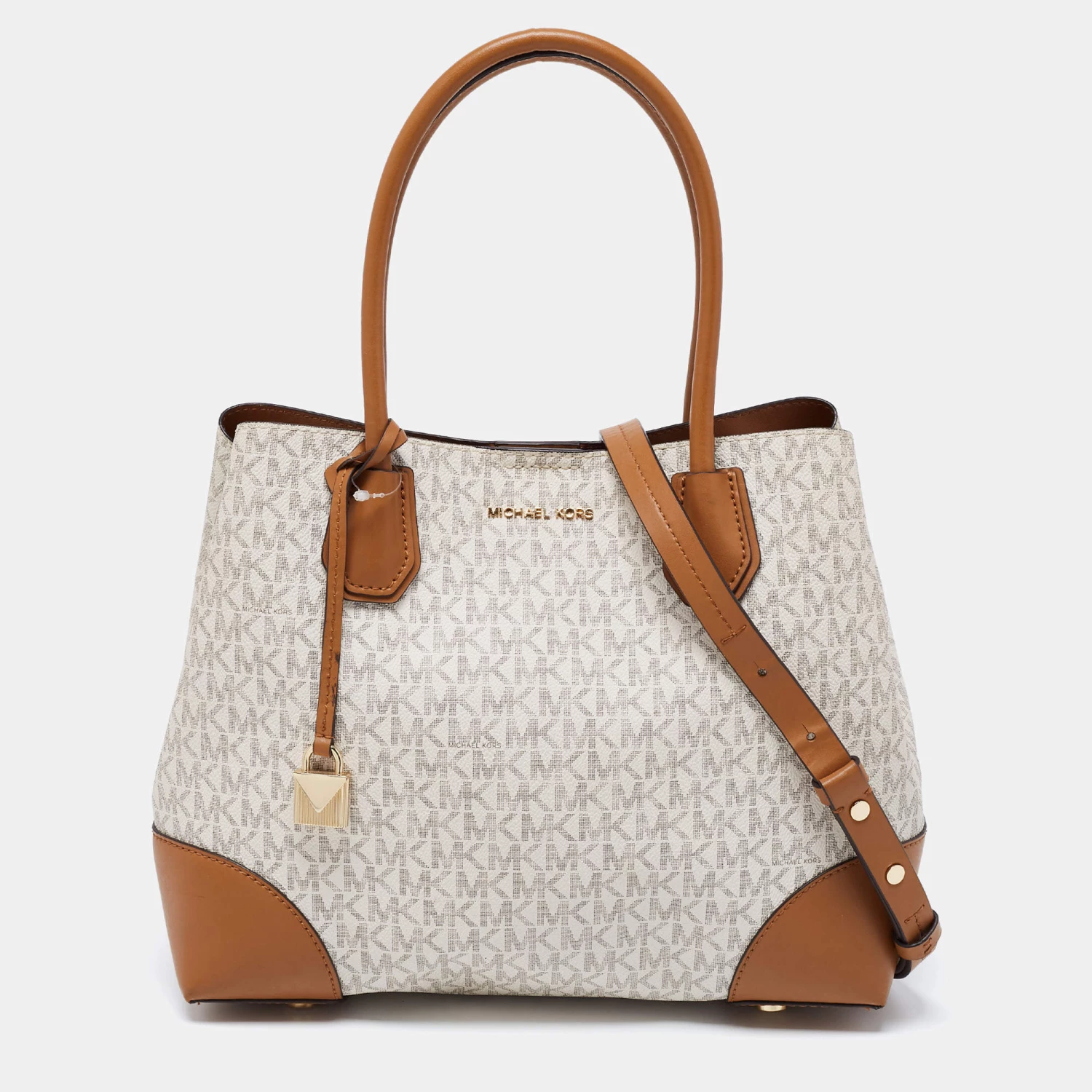 Michael Kors Brown/Beige Signature Coated Canvas And Leather Mercer Gallery Satchel For Women