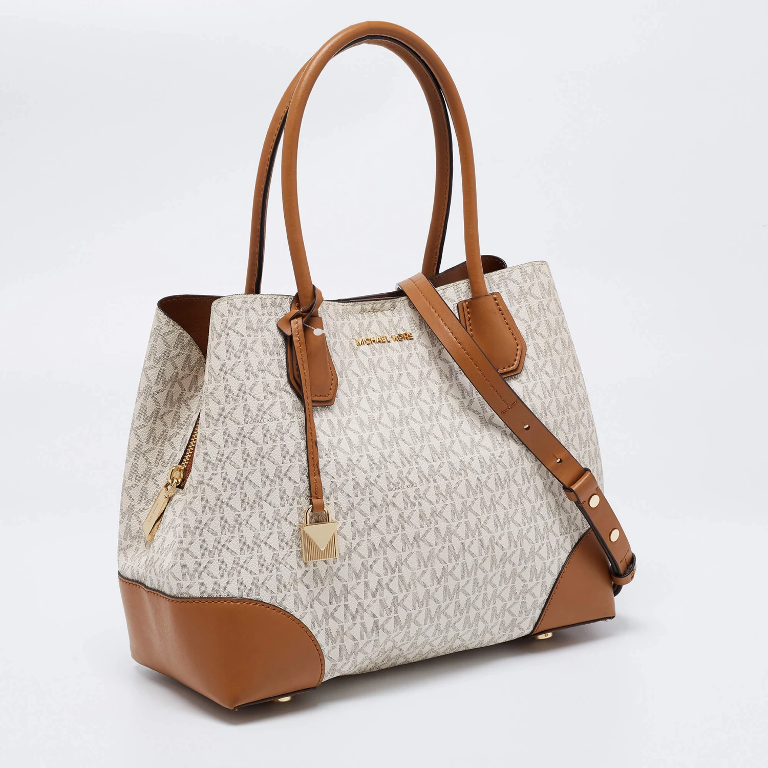 Michael Kors Brown/Beige Signature Coated Canvas And Leather Mercer Gallery Satchel For Women - Image 3