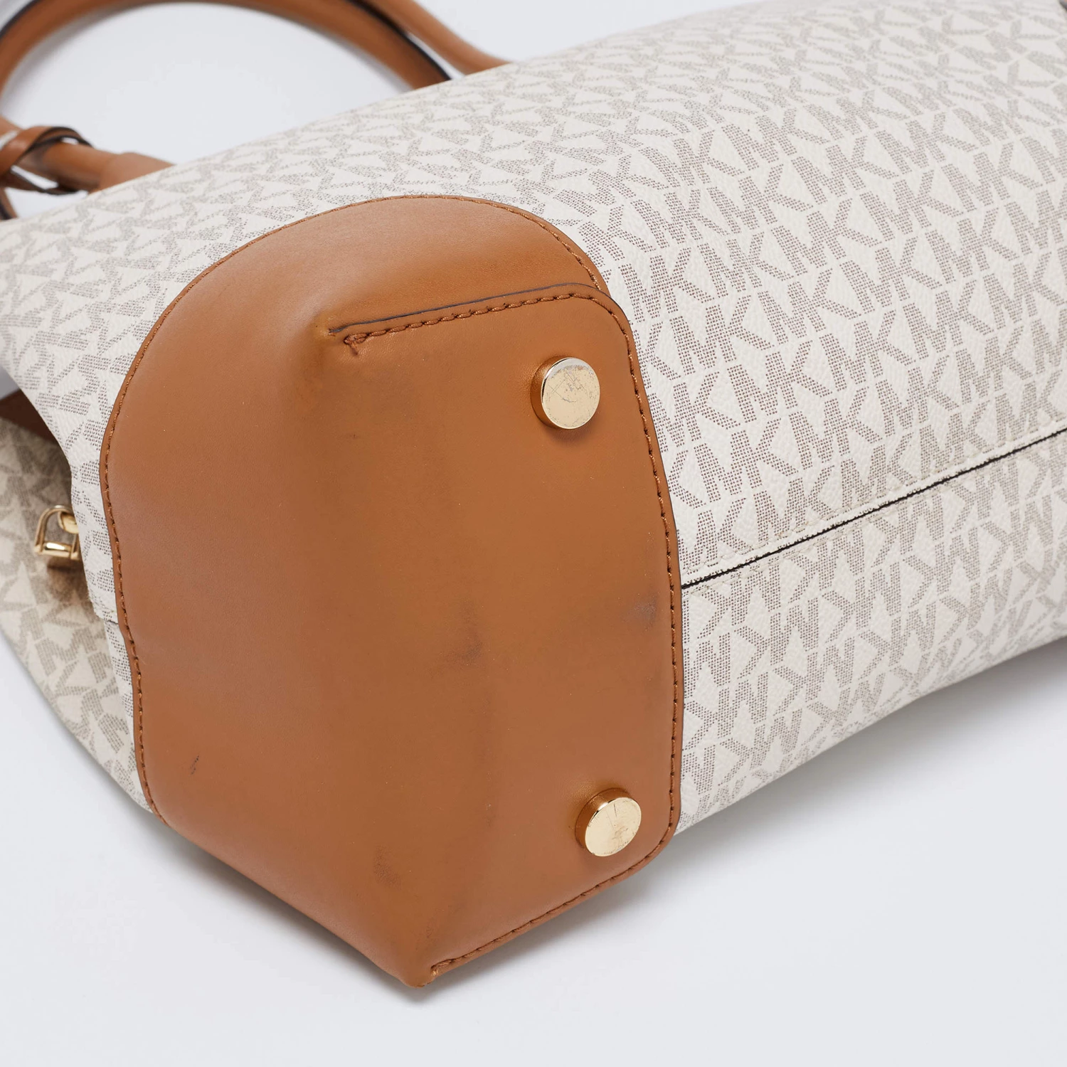 Michael Kors Brown/Beige Signature Coated Canvas And Leather Mercer Gallery Satchel For Women - Image 13