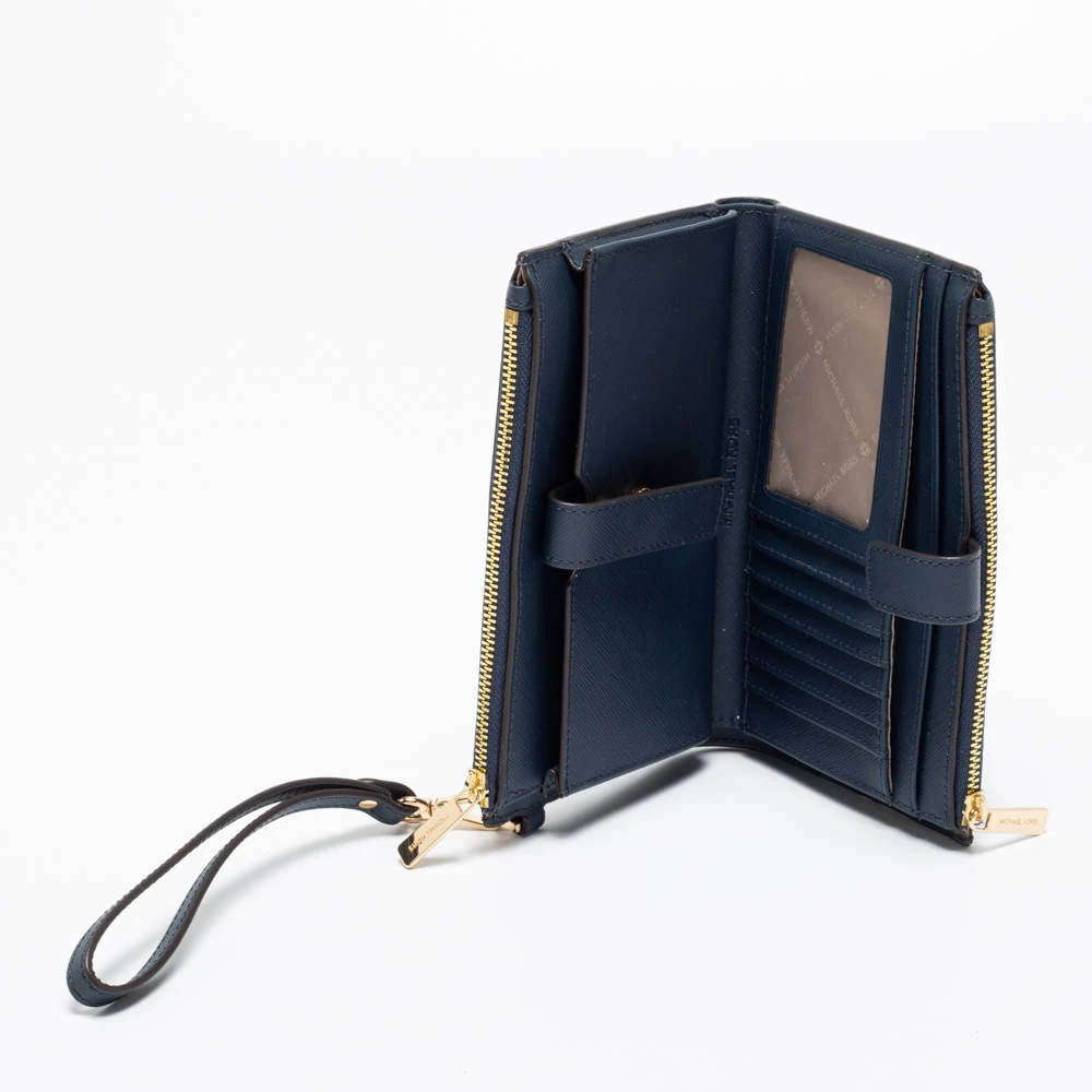 Michael Kors Navy Blue Leather Jet Set Double Zip Wristlet Wallet For Women - Image 2