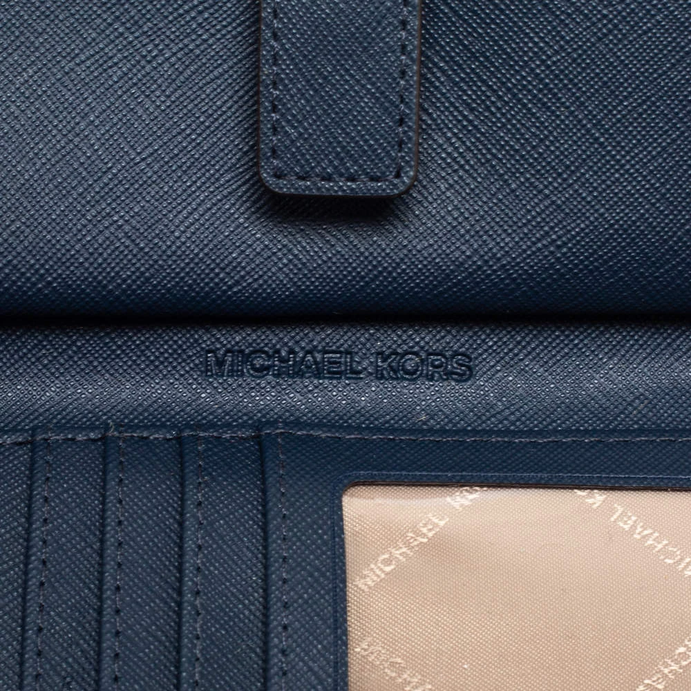 Michael Kors Navy Blue Leather Jet Set Double Zip Wristlet Wallet For Women - Image 10