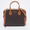 Michael Kors Brown Signature Coated Canvas And Leather Belted Mercer Satchel For Women
