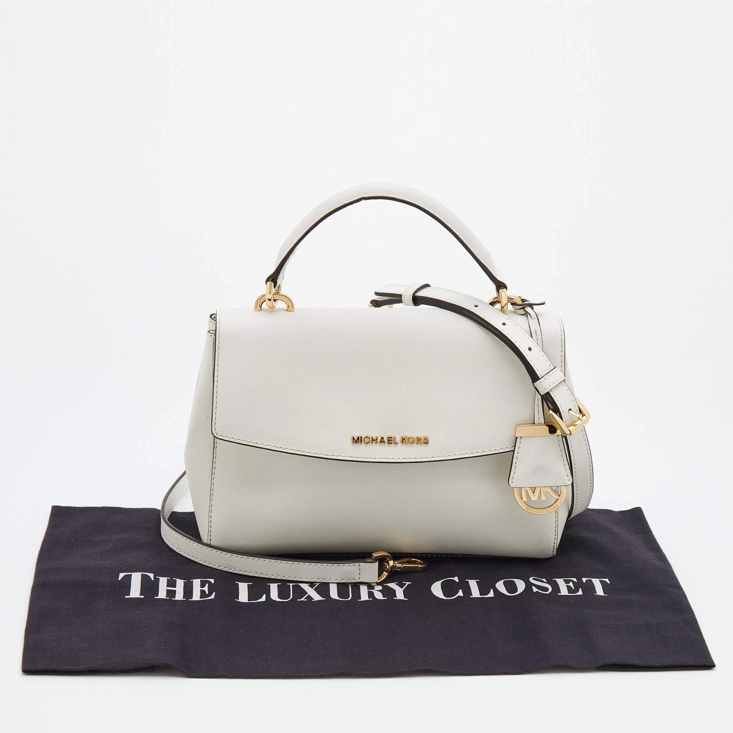 Michael Kors White Leather Small Ava Top Handle Bag For Women - Image 9