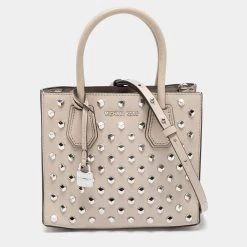 Michael Kors Beige Leather Studded Mercer Tote For Women