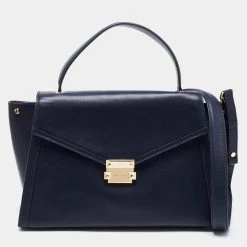 Michael Kors Navy Blue Leather Whitney Top Handle Bag For Women