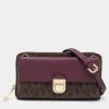 Michael Kors Brown/Purple Signature Coated Canvas And Leather Wallet On Chain For Women