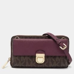 Michael Kors Brown/Purple Signature Coated Canvas And Leather Wallet On Chain For Women