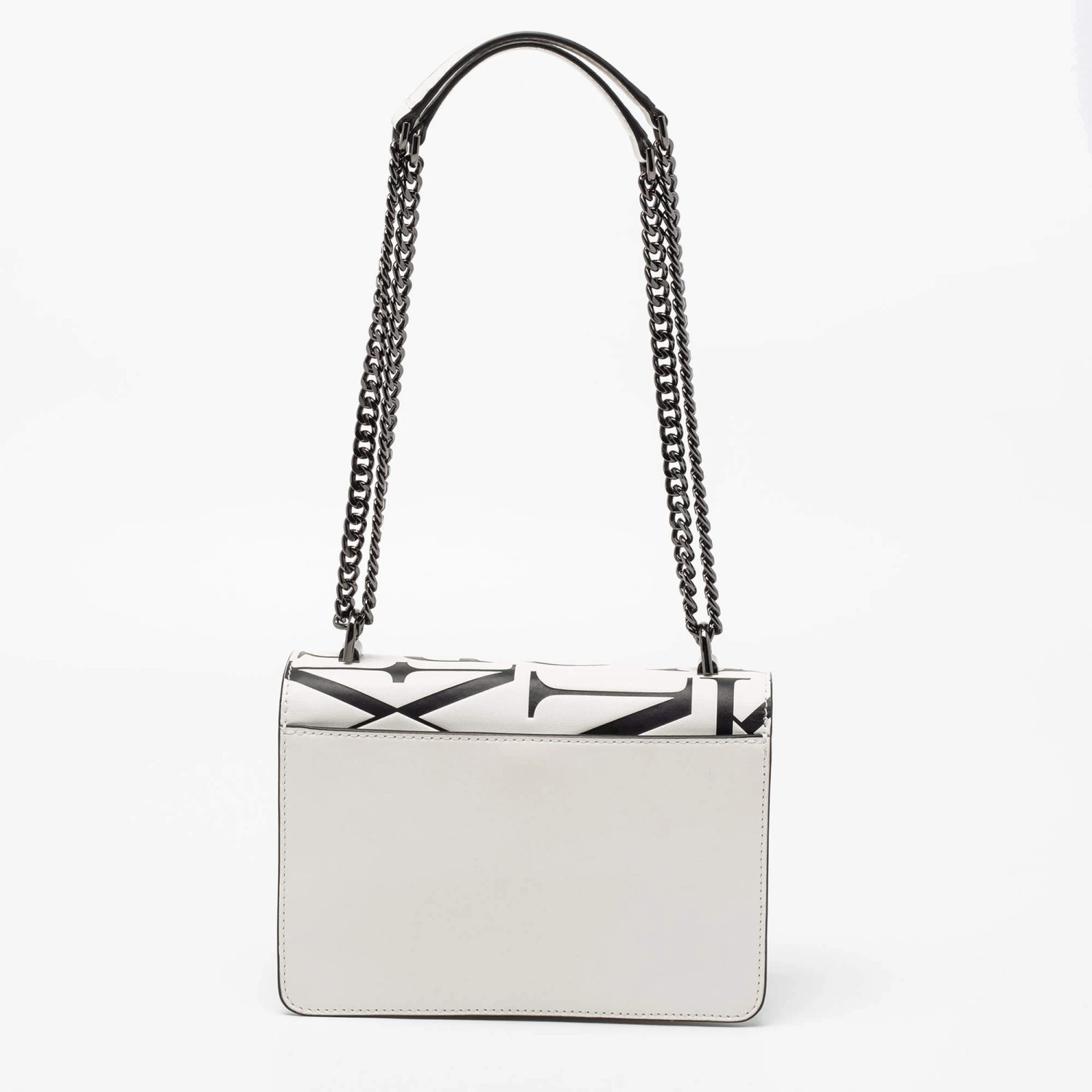 Michael Kors White Newsprint Logo Leather Jade Large Shoulder Bag For Women - Image 4