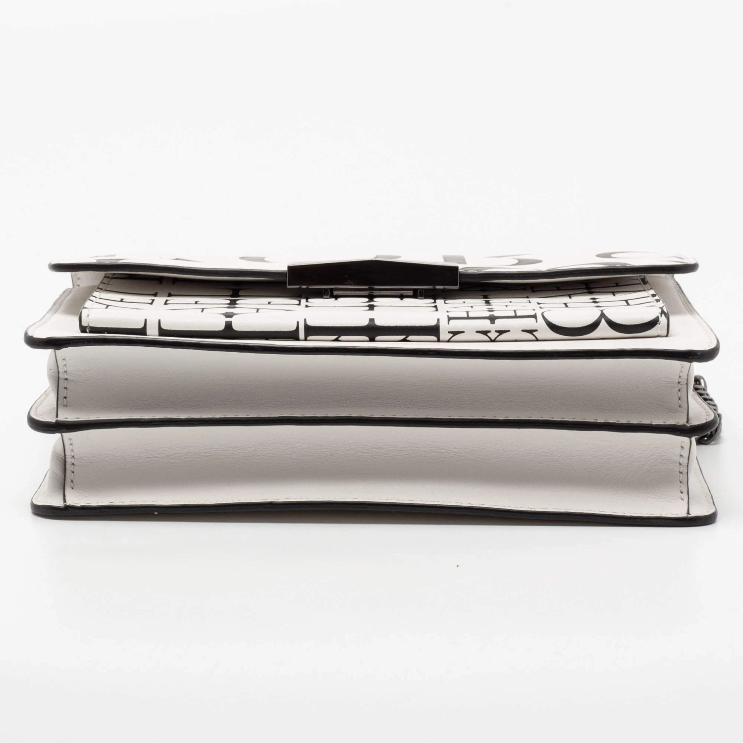 Michael Kors White Newsprint Logo Leather Jade Large Shoulder Bag For Women - Image 6