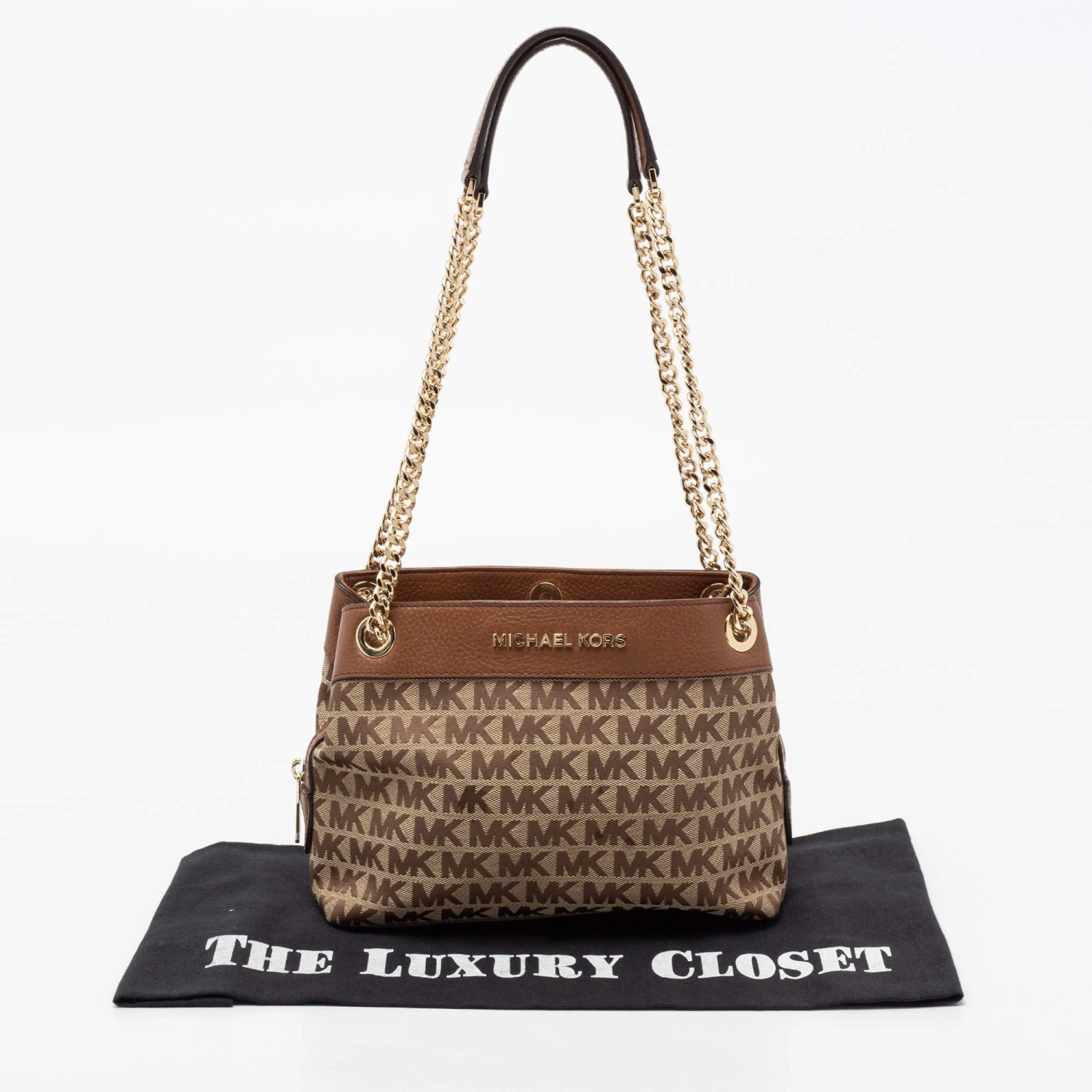 Michael Kors Beige/Brown Signature Canvas And Leather Small Susan Shoulder Bag For Women - Image 10