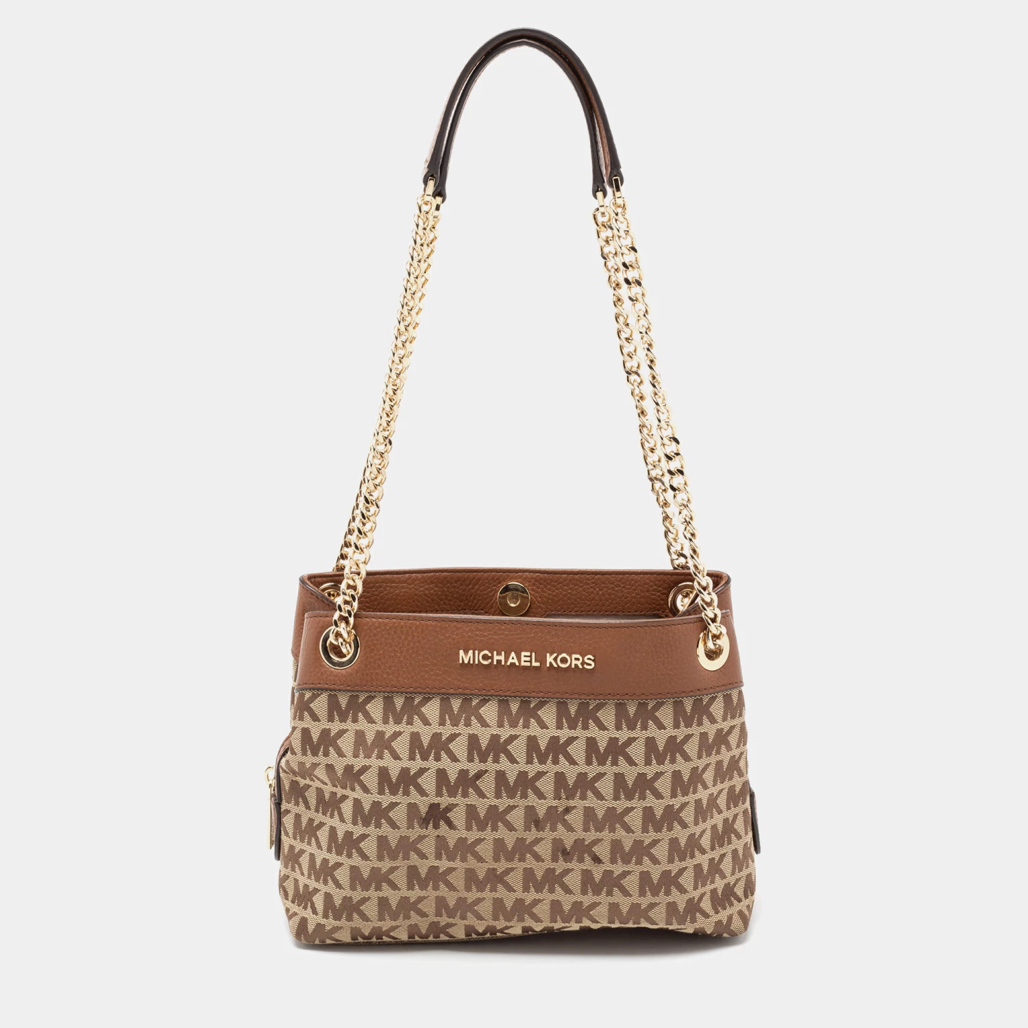 Michael Kors Beige/Brown Signature Canvas And Leather Small Susan Shoulder Bag For Women