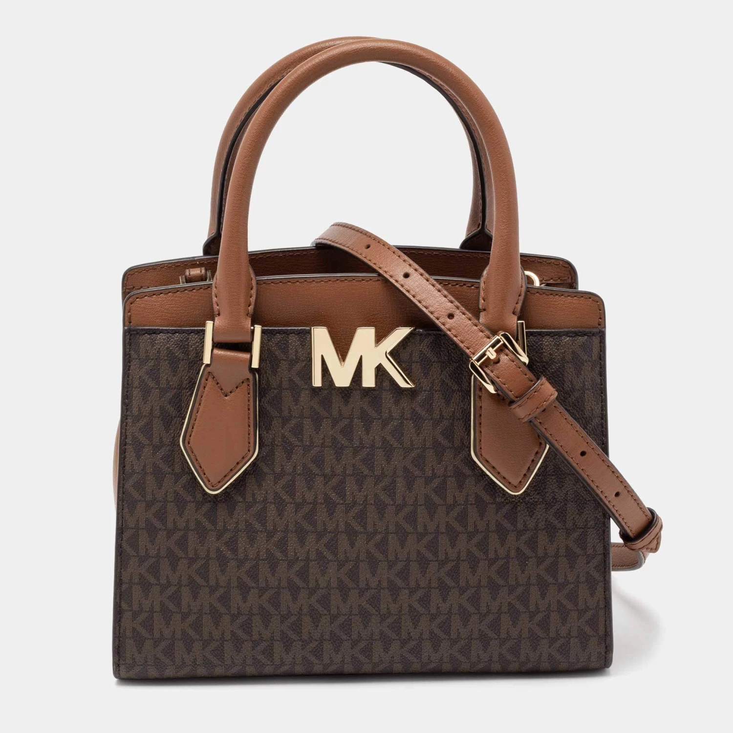 Michael Kors Brown Monogram Canvas Leather Medium Mott Tote For Women