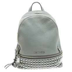 Michael Kors Grey Leather Small Studded Rhea Backpack For Women