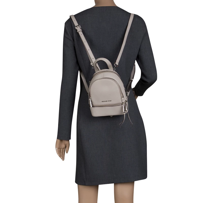 Michael Kors Grey Leather Rhea Mini Backpack For Women - Image 2