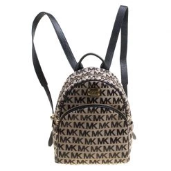 Michael Kors Beige/Black Signature Canvas And Leather Abbey Backpack For Women