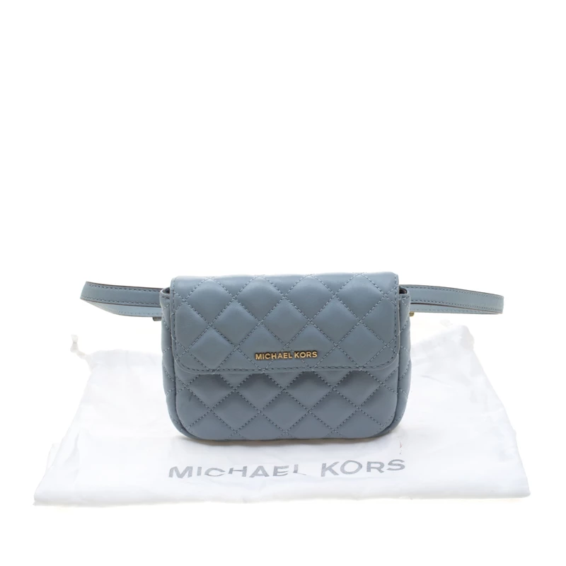 Michael Kors Light Blue Quilted Leather Sloan Belt Bag For Women - Image 11