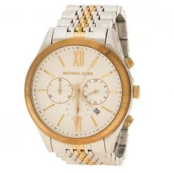 Michael Kors White Gold Tone Stainless Steel Chronograph MK8306 Women's Wristwatch 45 Mm For Women