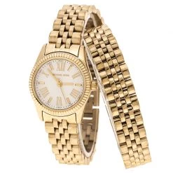 Michael Kors White Dial Yellow Gold Plated Steel Lexington MK3269 Women's Wristwatch 26 Mm For Women