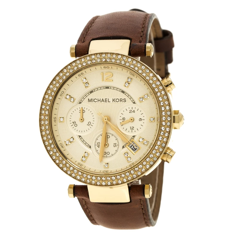Michael Kors Gold Tone Parker Chronograph MK2249 Women's Wristwatch 39 Mm For Women