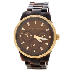 Michael Kors Brown Mother Of Pearl Tortoise Shell Acrylic Gold Plated Steel Jet Set Mk5038 Women's Wristwatch 37 Mm For Women