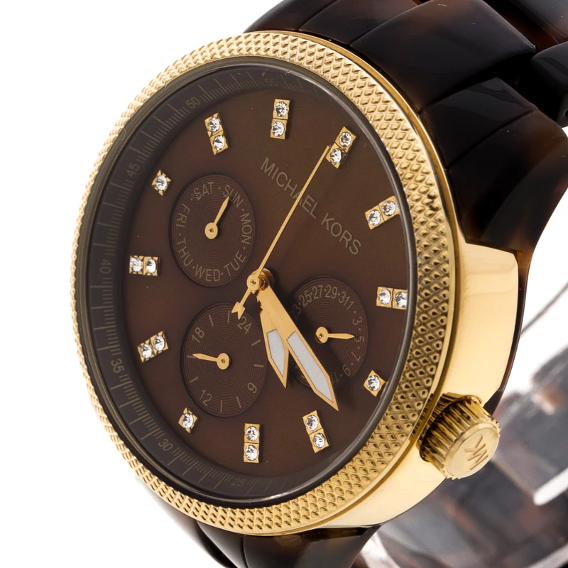 Michael Kors Brown Mother Of Pearl Tortoise Shell Acrylic Gold Plated Steel Jet Set Mk5038 Women's Wristwatch 37 Mm For Women - Image 2