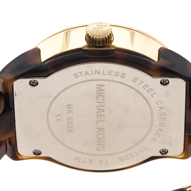 Michael Kors Brown Mother Of Pearl Tortoise Shell Acrylic Gold Plated Steel Jet Set Mk5038 Women's Wristwatch 37 Mm For Women - Image 4