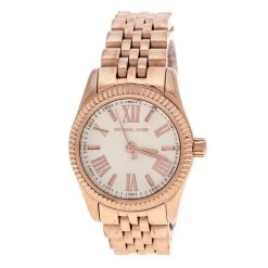 Michael Kors Silver White Gold Plated Steel Petite Lexington Rose MK3230 Women's Wristwatch 26 Mm For Women
