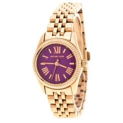 Michael Kors Purple Rose Gold Plated MK3273 Petite Lexington Women's Wristwatch 26 Mm For Women