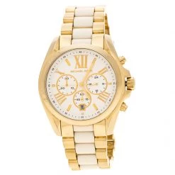 Michael Kors Silver White Yellow Gold Plated Steel Ceramic Bradshaw MK5743 Women's Wristwatch 43 Mm For Women