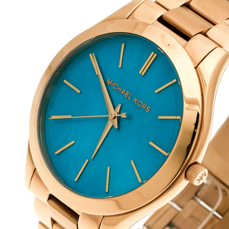 Michael Kors Blue Mother Of Pearl Gold Plated Stainless Steel Slim Runway MK3492 Women's Wristwatch 41 Mm For Women - Image 2
