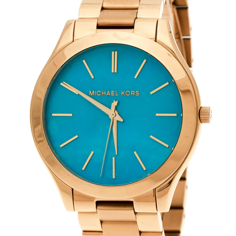 Michael Kors Blue Mother Of Pearl Gold Plated Stainless Steel Slim Runway MK3492 Women's Wristwatch 41 Mm For Women - Image 3