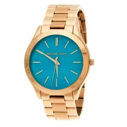 Michael Kors Blue Mother Of Pearl Gold Plated Stainless Steel Slim Runway MK3492 Women's Wristwatch 41 Mm For Women